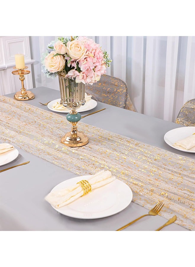 Lemon Gold Table Runners, Sheer Chiffon Tulle Cheesecloth, Wedding Runner, Golden Sequin Glitter, Metallic Foil Party Table Decorations Centerpieces for Wedding Birthday Festival 70x300cm  - Image 4