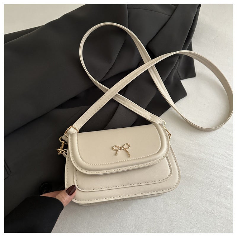 Korean Style Bow Embossed Crossbody Bag 2025 Spring And Trendy Fashion Pure Color Design Casual Satchel Small Square Bag - Image 1