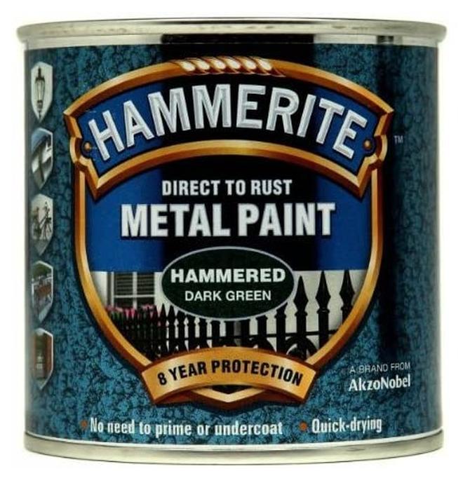هامريت Hammerite 5084831 طلاء معدني مباشر إلى الصدأ - طلاء أخضر غامق مطروق 250 مل - Image 1