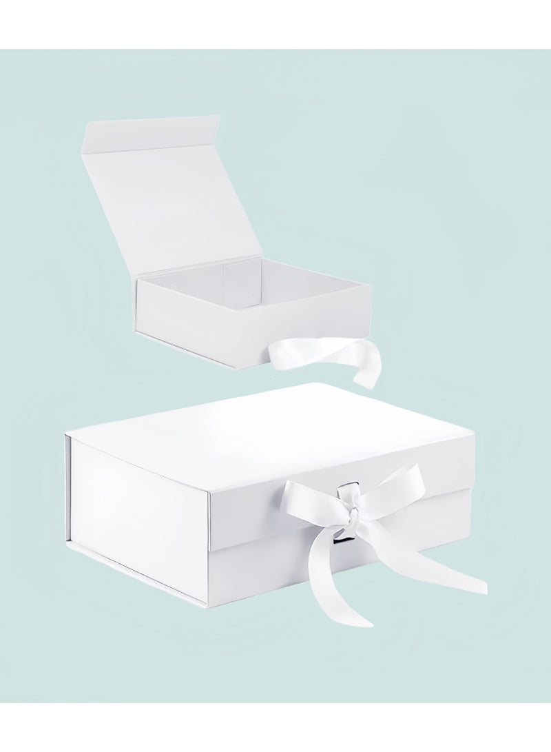 Luxury Magnetic Gift Box, White Medium Gift Box with Ribbon, Folding Gift Box for Presents With Magnetic Lid, Suitable for Festival, Birthday, Anniversary, 26x19x8 cm(White) - Image 1