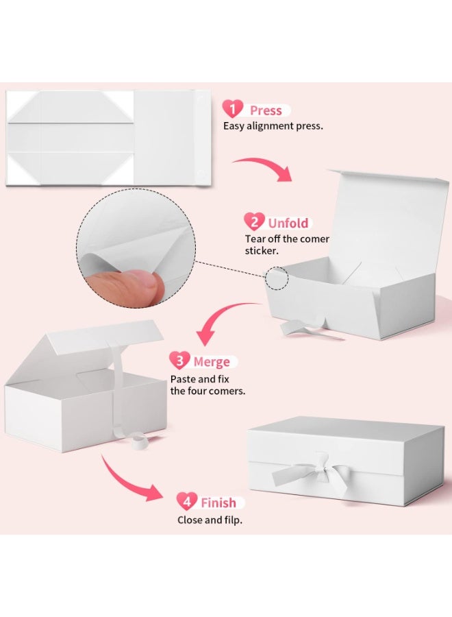 Luxury Magnetic Gift Box, White Medium Gift Box with Ribbon, Folding Gift Box for Presents With Magnetic Lid, Suitable for Festival, Birthday, Anniversary, 26x19x8 cm(White) - Image 3