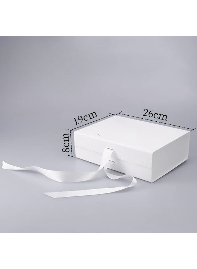 Luxury Magnetic Gift Box, White Medium Gift Box with Ribbon, Folding Gift Box for Presents With Magnetic Lid, Suitable for Festival, Birthday, Anniversary, 26x19x8 cm(White) - Image 2