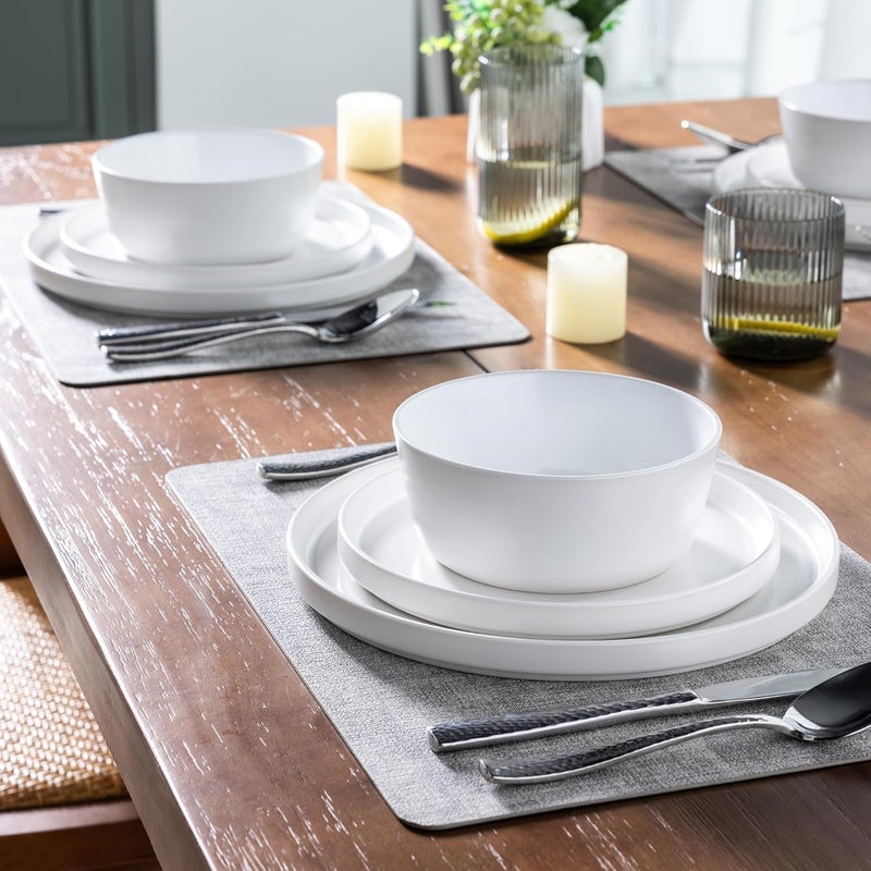 AmorArc Ceramic Dinnerware Sets for 4Stoneware Plates and Bowls SetsChip and Crack Resistant  Dishwasher  Microwave Safe Ceramic DishesService for 4 12pcWhite - Image 5