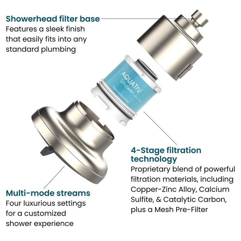 AQUA TRU AquaTru Shower - High Pressure Shower Filter Removes Impurities from Hard Water to Support Healthy Skin, Scalp, Hair, Reduce Breakage, and Enhance Your Beauty and Self-Care Routine (Brushed Nickel) - Image 3