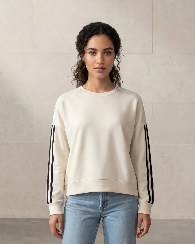 Redtag Women Ivory Crew Neck Tape Detail Sweatshirt