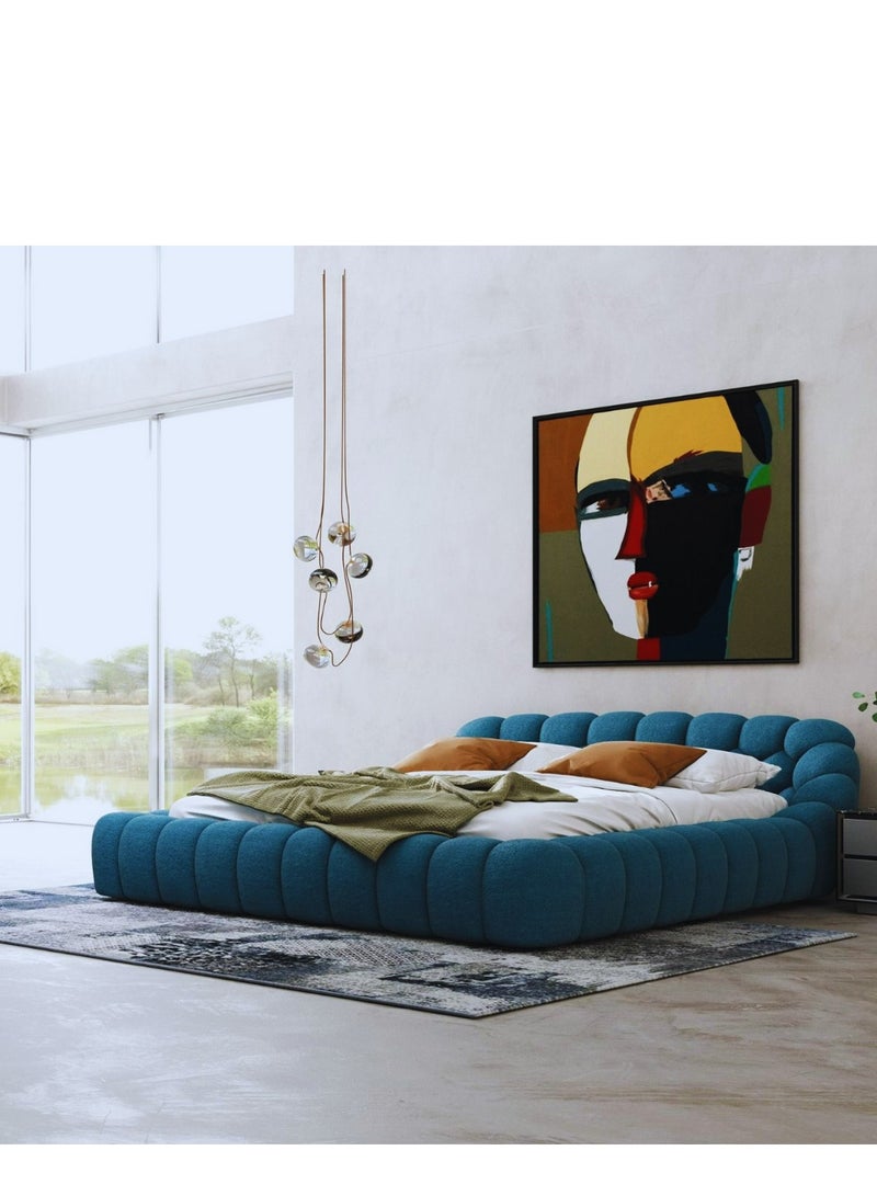 Wooden Twist Bubble Design Modern Cloud Bed In Soft Boucle Fabric Blue (Super King Size)  - Image 3