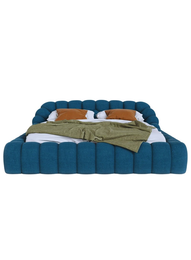 Wooden Twist Bubble Design Modern Cloud Bed In Soft Boucle Fabric Blue (Super King Size)  - Image 4
