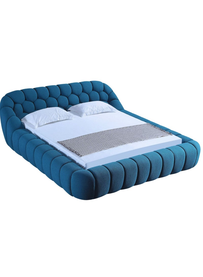 Wooden Twist Bubble Design Modern Cloud Bed In Soft Boucle Fabric Blue (Super King Size)  - Image 5