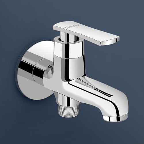 Plantex Pure Brass 2 in 1 Tap for Washing Machine/2-Way Bib Cock for Bathroom with Wall Flange & Teflon Tape - (Chrome, 3507-1) - Image 1