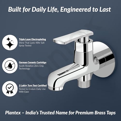 Plantex Pure Brass 2 in 1 Tap for Washing Machine/2-Way Bib Cock for Bathroom with Wall Flange & Teflon Tape - (Chrome, 3507-1) - Image 3