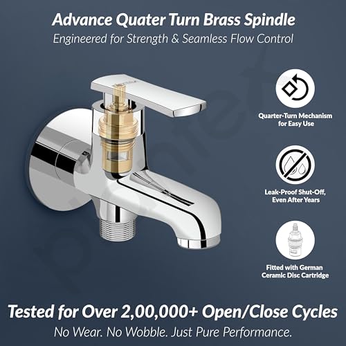 Plantex Pure Brass 2 in 1 Tap for Washing Machine/2-Way Bib Cock for Bathroom with Wall Flange & Teflon Tape - (Chrome, 3507-1) - Image 2