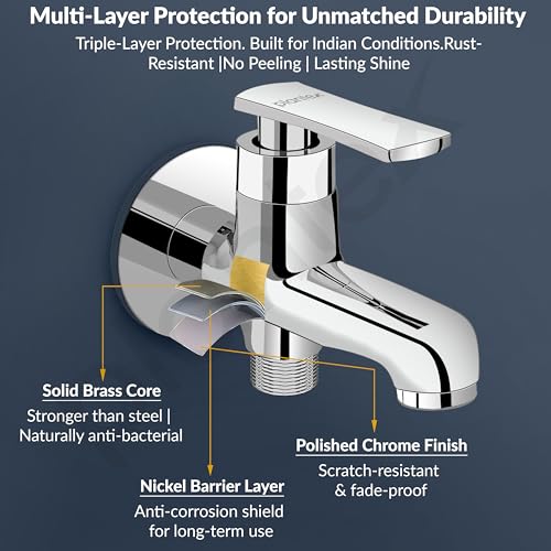 Plantex Pure Brass 2 in 1 Tap for Washing Machine/2-Way Bib Cock for Bathroom with Wall Flange & Teflon Tape - (Chrome, 3507-1) - Image 5