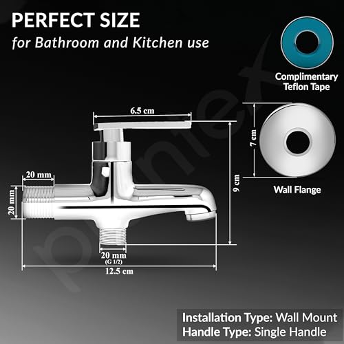 Plantex Pure Brass 2 in 1 Tap for Washing Machine/2-Way Bib Cock for Bathroom with Wall Flange & Teflon Tape - (Chrome, 3507-1) - Image 4