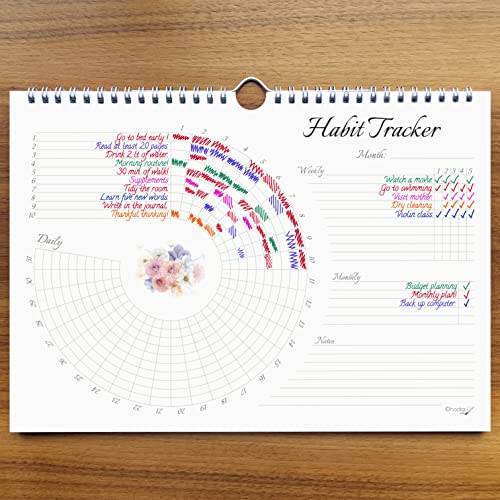 HADIGU Habit Tracker Calendar (Undated 12 Month) Floral Design, Spiral Bound and Hanger, A4 Size (8,3"x11.7") Quality Heavy Paper, Monthly Habit Tracker Journal and Goal Tracker. - Image 3