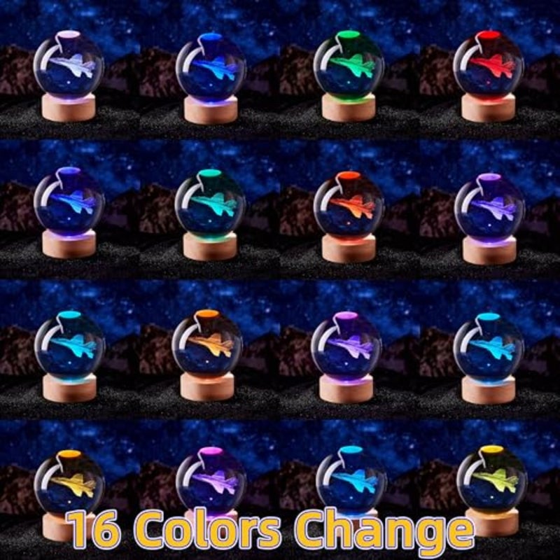 3D Crystal Ball Lamp with Remote Control, 3.15 inch Aircraft Crystal Night Light with Wooden Base 16 Colors Change, Glass Plane Figurine Lamp Gift for Girls Boys Wife Mom - Image 2