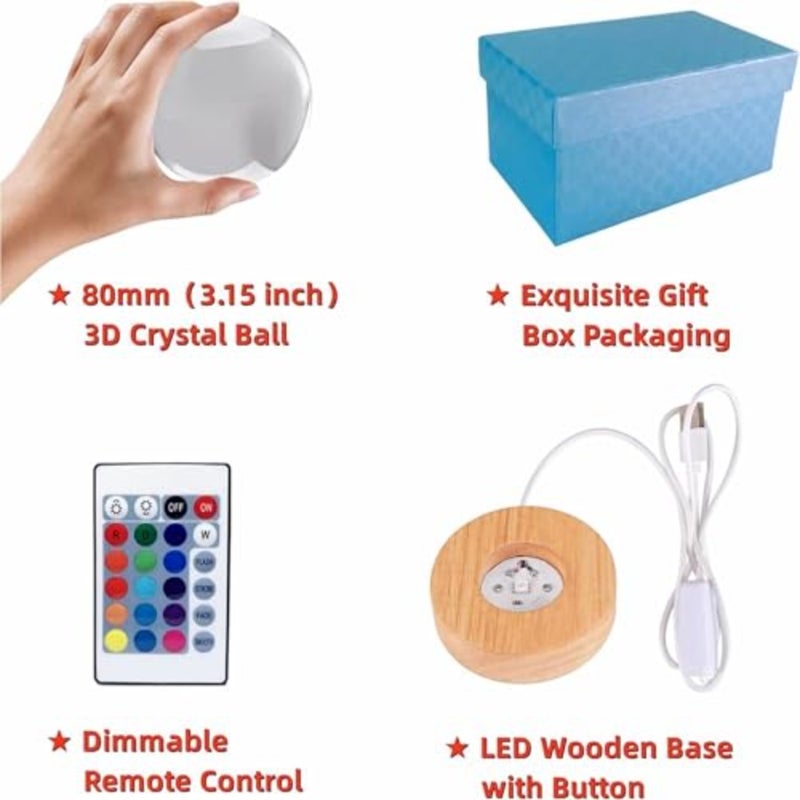 3D Crystal Ball Lamp with Remote Control, 3.15 inch Aircraft Crystal Night Light with Wooden Base 16 Colors Change, Glass Plane Figurine Lamp Gift for Girls Boys Wife Mom - Image 4