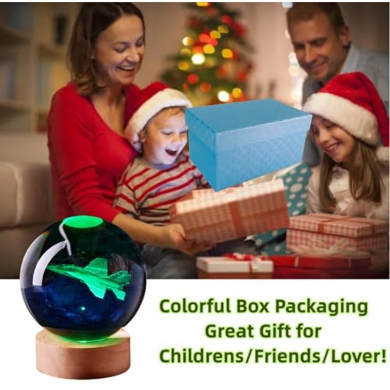 3D Crystal Ball Lamp with Remote Control, 3.15 inch Aircraft Crystal Night Light with Wooden Base 16 Colors Change, Glass Plane Figurine Lamp Gift for Girls Boys Wife Mom - Image 5