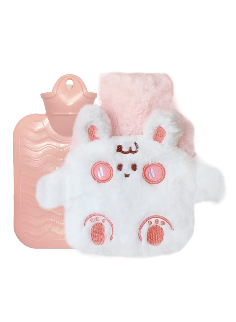 SYOSI كيس ماء ساخن للأطفال، قارورة ماء ساخن لطيفة برسوم كرتونية لتخفيف الألم وتدفئة اليدين والقدمين مع جيب يد (أرنب) - Image 1