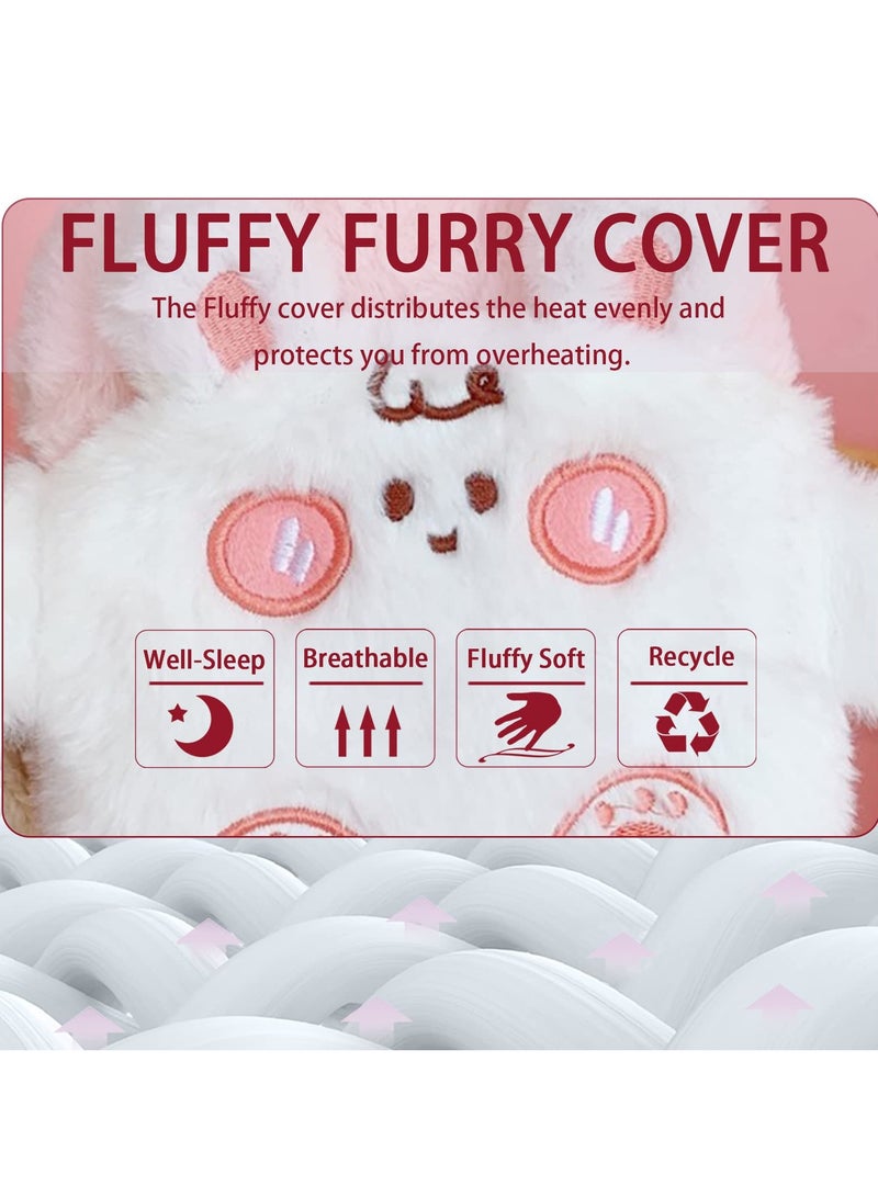 SYOSI كيس ماء ساخن للأطفال، قارورة ماء ساخن لطيفة برسوم كرتونية لتخفيف الألم وتدفئة اليدين والقدمين مع جيب يد (أرنب) - Image 2