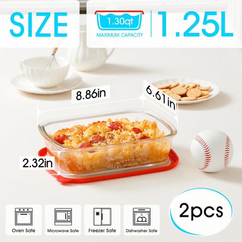 NUTRIUPS 1.3QT Rectangle Small Glass Baking Dish with Lid Set of 2, 2 Pack Glass Pan for Cooking, Small Baking Dish for Oven - Image 2