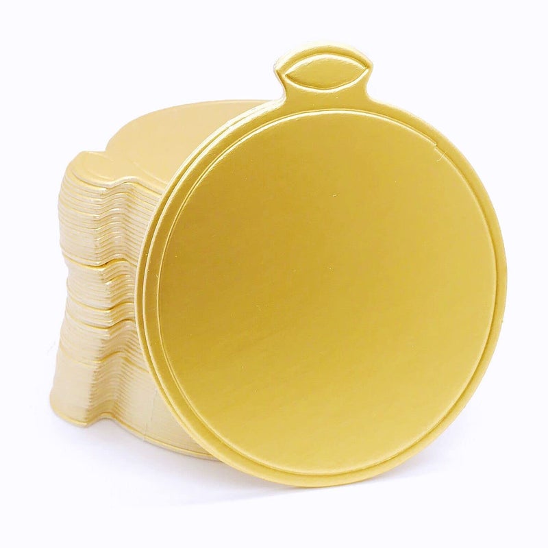 100pcs Mini Cake Boards 31 Mini Round Cardboard Mousse Cupcake Base for Cake Dessert Golden