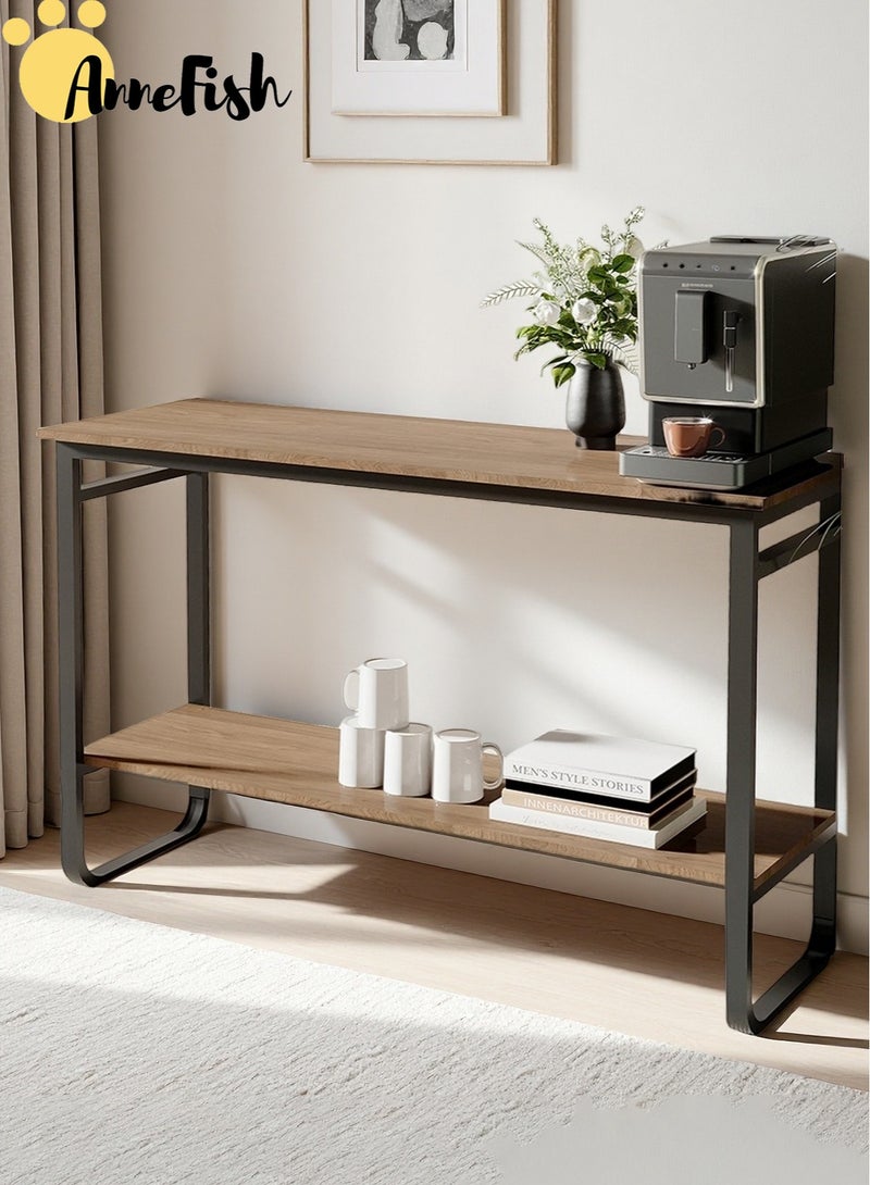 آن فش طاولة وحدة تحكم بمستويين مقاس 120*40*80 سم، طاولة مدخل، طاولة أريكة، طاولة جانبية بأرجل فولاذية على شكل حرف U، طاولة عرض زاوية القهوة المنزلية للمدخل وغرفة النوم وغرفة المعيشة - Image 1