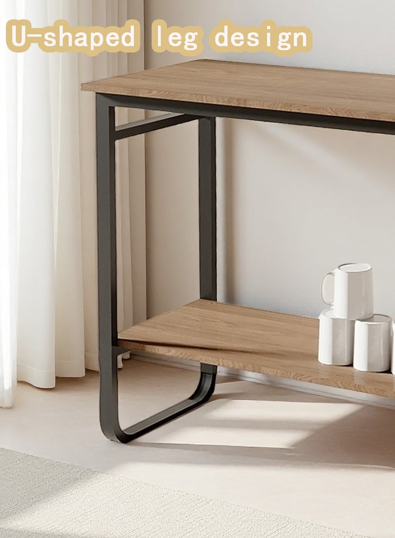 آن فش طاولة وحدة تحكم بمستويين مقاس 120*40*80 سم، طاولة مدخل، طاولة أريكة، طاولة جانبية بأرجل فولاذية على شكل حرف U، طاولة عرض زاوية القهوة المنزلية للمدخل وغرفة النوم وغرفة المعيشة - Image 5