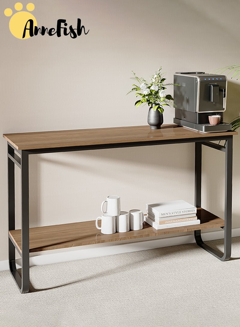 آن فش طاولة وحدة تحكم بمستويين مقاس 120*40*80 سم، طاولة مدخل، طاولة أريكة، طاولة جانبية بأرجل فولاذية على شكل حرف U، طاولة عرض زاوية القهوة المنزلية للمدخل وغرفة النوم وغرفة المعيشة - Image 2