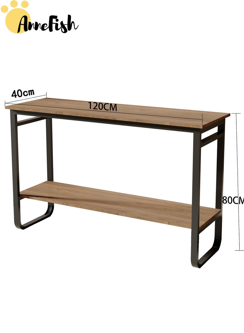 آن فش طاولة وحدة تحكم بمستويين مقاس 120*40*80 سم، طاولة مدخل، طاولة أريكة، طاولة جانبية بأرجل فولاذية على شكل حرف U، طاولة عرض زاوية القهوة المنزلية للمدخل وغرفة النوم وغرفة المعيشة - Image 3
