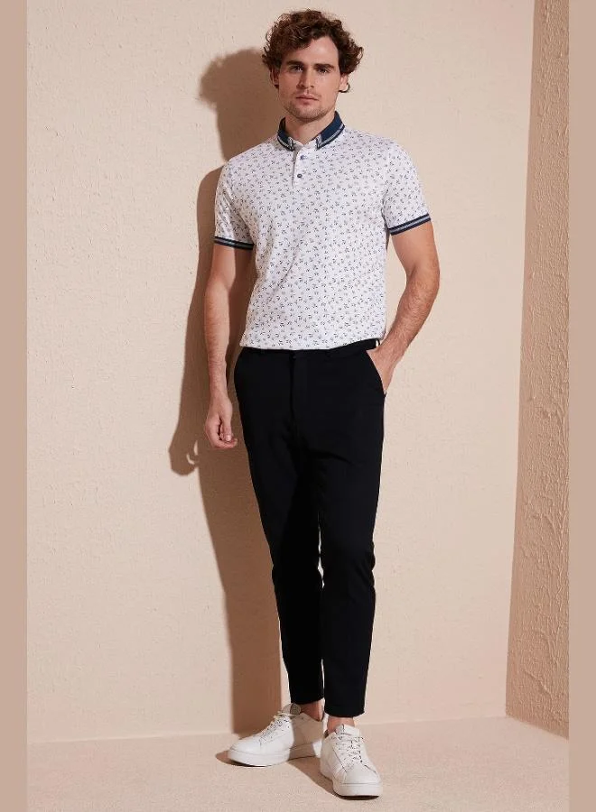 بوراتي تيشيرت بولو رجالي بياقة بولو قطن مدمج بنقوش ضيق من بوراتي