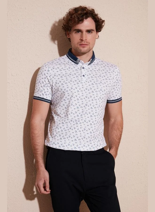 بوراتي تيشيرت بولو رجالي بياقة بولو قطن مدمج بنقوش ضيق من بوراتي