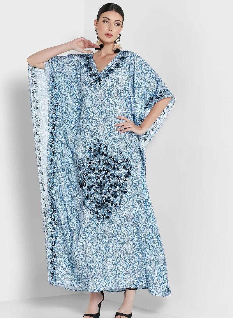 ARABIAN CLOSET Embroidered Short Sleeve Kaftan