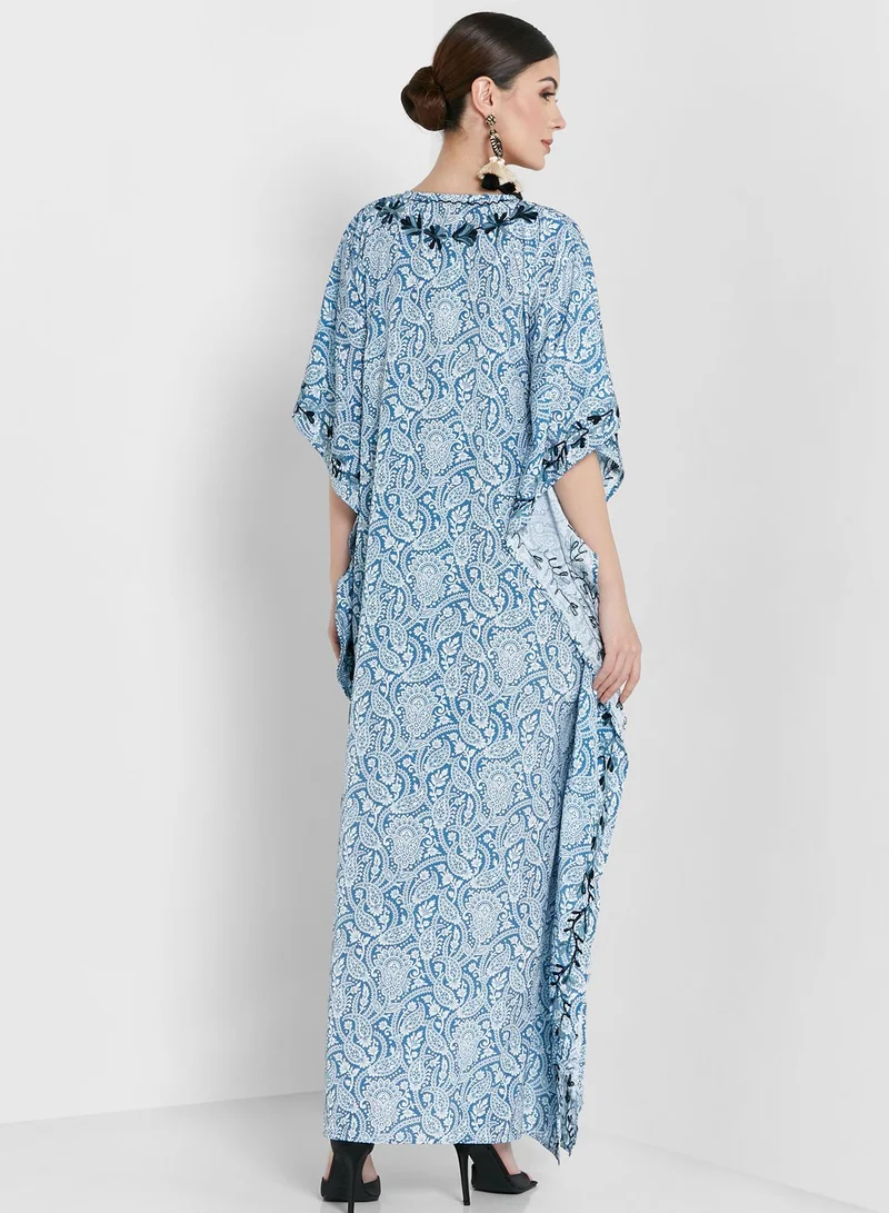 ARABIAN CLOSET Embroidered Short Sleeve Kaftan