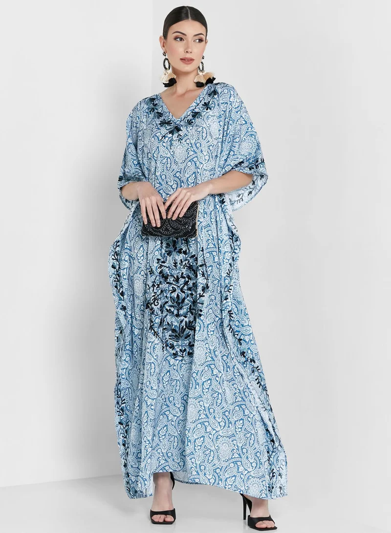 ARABIAN CLOSET Embroidered Short Sleeve Kaftan