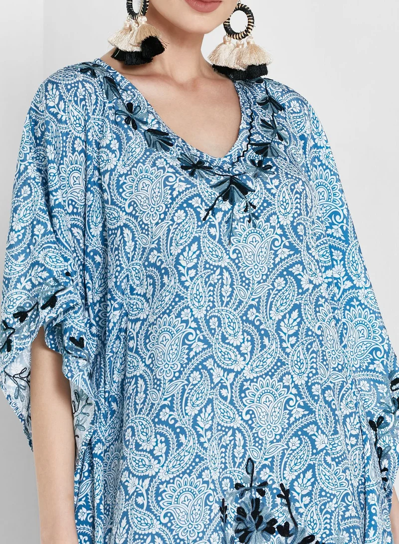 ARABIAN CLOSET Embroidered Short Sleeve Kaftan