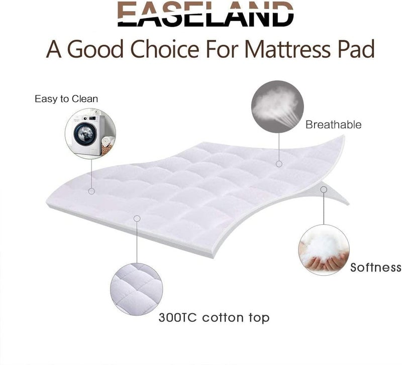 EASELAND (Twin XL, White) - Luxury Hotel Quilted Mattress Pad Cover 300TC 100% Cotton Top - Goose Down Alternative Filling -Stretch Up to 20cm - 50cm Deep -Mattress Topper (Twin XL, White) - Image 2