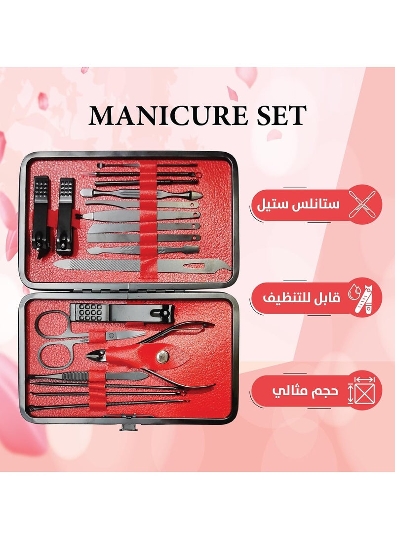 مجموعة مانيكير وباديكير احترافية للرجال والنساء ، أدوات دقيقة من الستانلس ستيل للحصول على أظافر وحواجب وأذنين مثالية (أسود وأحمر) - Image 2