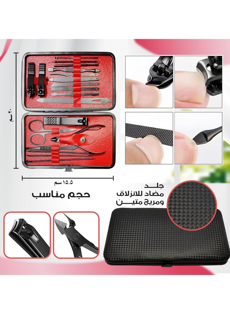 مجموعة مانيكير وباديكير احترافية للرجال والنساء ، أدوات دقيقة من الستانلس ستيل للحصول على أظافر وحواجب وأذنين مثالية (أسود وأحمر) - Image 3