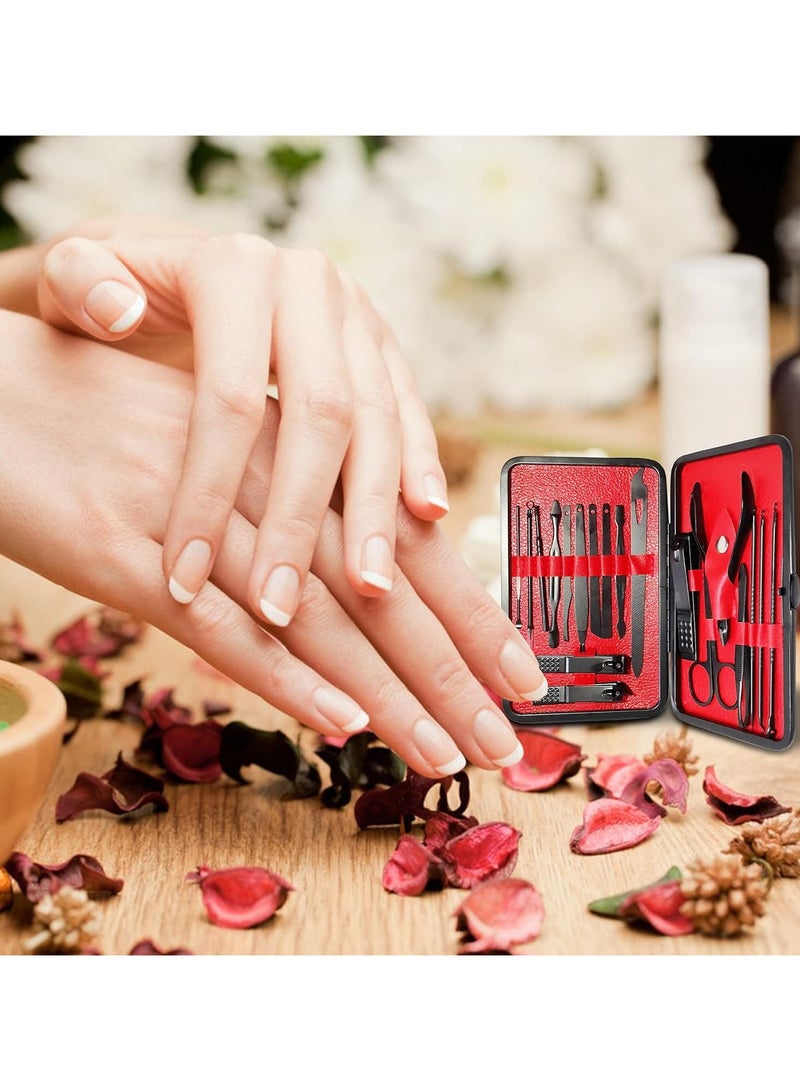 مجموعة مانيكير وباديكير احترافية للرجال والنساء ، أدوات دقيقة من الستانلس ستيل للحصول على أظافر وحواجب وأذنين مثالية (أسود وأحمر) - Image 4