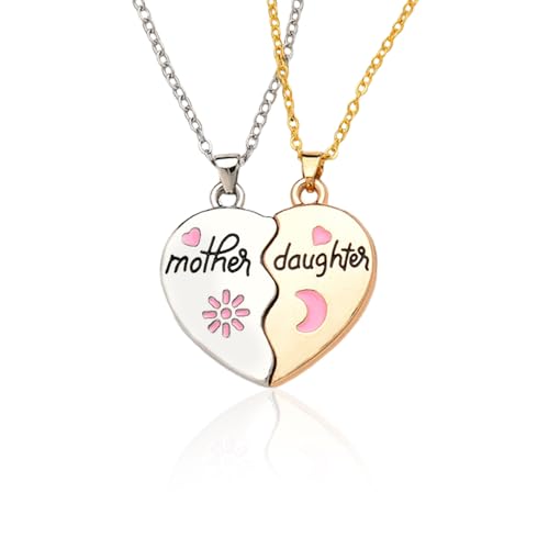 Sisadodo Mother Daughter Necklace Gifts for 2 Mom Daughter Christmas Birthday Gifts for Women Matching Heart Necklaces Set for Mother Daughter Long Distance Relationship Gifts for Women Sun Moon Necklaces - Image 1
