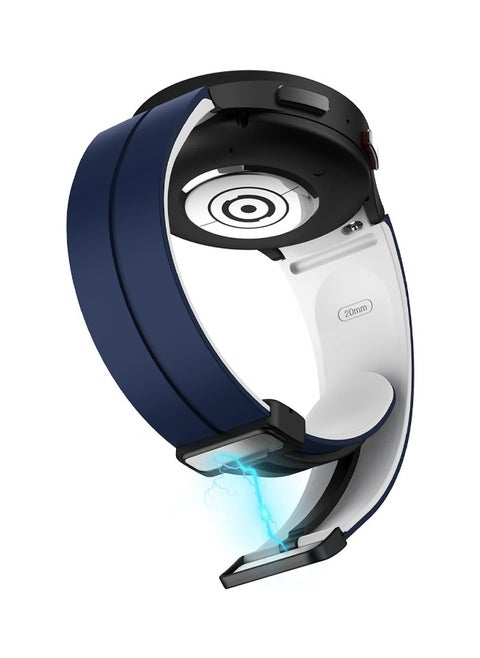 Dual Color Silicone Band with Magnetic Folding Clasp Compatible with Samsung Galaxy Watch 6 Classic 47/43mm | 5 Pro 45mm | 4 Classic 46/42mm | Dado 6/5/4 44/40mm Watch - (Navy Blue and White)