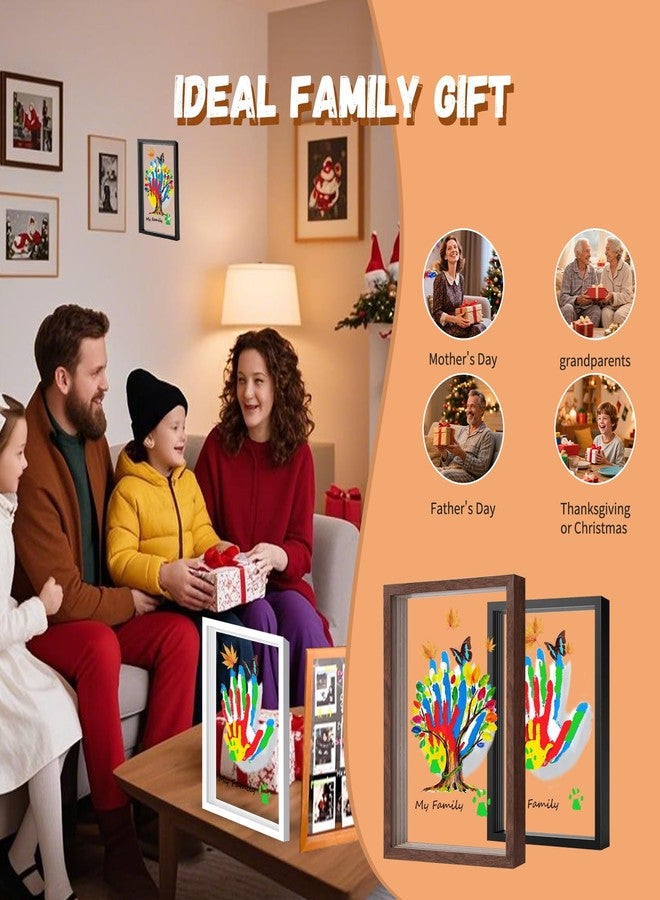 مجموعة بصمات الأيدي العائلية وقوالبها - تذكار حرفي يمكنك صنعه بنفسك مع إطار خشبي، ودهانات غير سامة، ومجموعة بصمات أقدام الأطفال - هدايا مثالية للأجداد والآباء الجدد والعائلات (أبيض، 4 أوراق شفافة) - Image 5