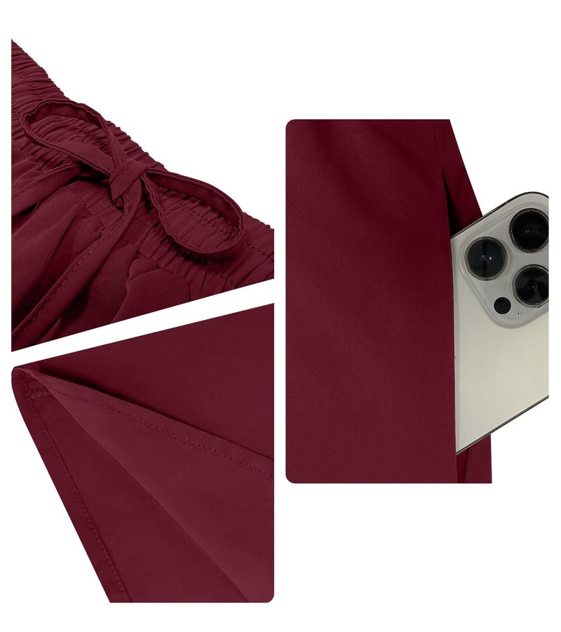 Yincro Women's Flowy Maxi Skirt Summer Pleated High Waisted Casual Long Skirts with Pockets (Wine Red, S) - Image 4