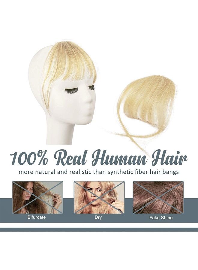 BARSDAR Clip in Bangs, BARSDAR 100% Human Hair Bangs Extensions French Bangs Neat Bangs Air Bangs with Temples Clip on Fringe Bangs Real Hair for Women Natural Color Washable/Dyeable（Air-Bleach Blonde)