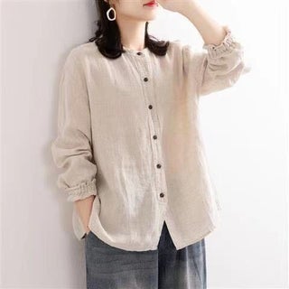 Artistic Retro 2023 Spring and Autumn Cotton Linen Shirt Womens Loose Round Neck Shirt Coat Casual Coat Neck Sleeve Top j993 M White - pzsku/Z280B8DB865B7E6653B60Z/45/1746233489/44f5c657-e055-44c2-9182-26ebff5a3978