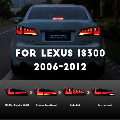 HCMOTIONZ HCmotion LED Tail lights Assembly for 2006-2013 Lexus Sedan IS250/IS350/ISF, Tail Lamp With Start UP Animation DRL light & Sequential Turn Signal, Tail Lights Replacement (V2 Smoked) - Image 3