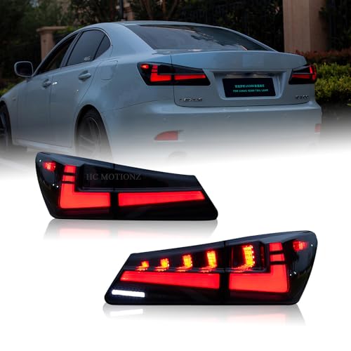 HCMOTIONZ HCmotion LED Tail lights Assembly for 2006-2013 Lexus Sedan IS250/IS350/ISF, Tail Lamp With Start UP Animation DRL light & Sequential Turn Signal, Tail Lights Replacement (V2 Smoked) - Image 1