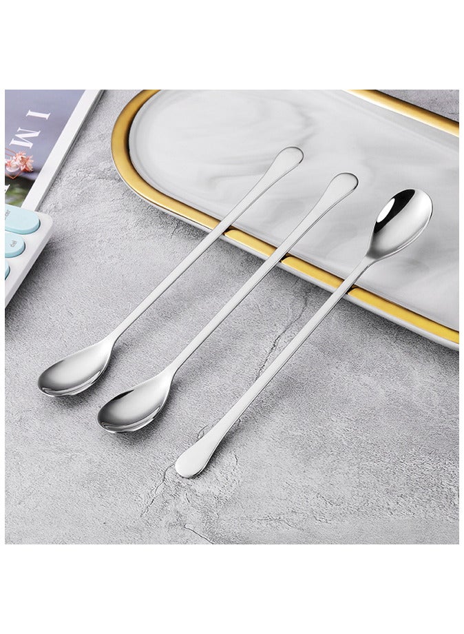 Long Handle Tea Spoon Stainless Steel Cocktail Stirring Spoons Silver,3 PCS - Image 4