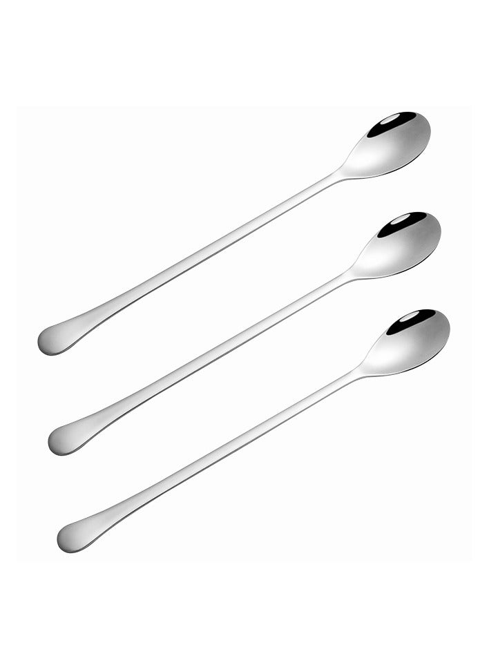 Long Handle Tea Spoon Stainless Steel Cocktail Stirring Spoons Silver,3 PCS - Image 1