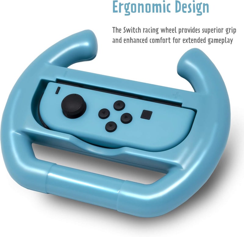 ADZ 2 x Switch Steering Wheel Compatible with Nintendo Switch JoyCon and Mario Kart Switch (Red/Blue) - Image 2